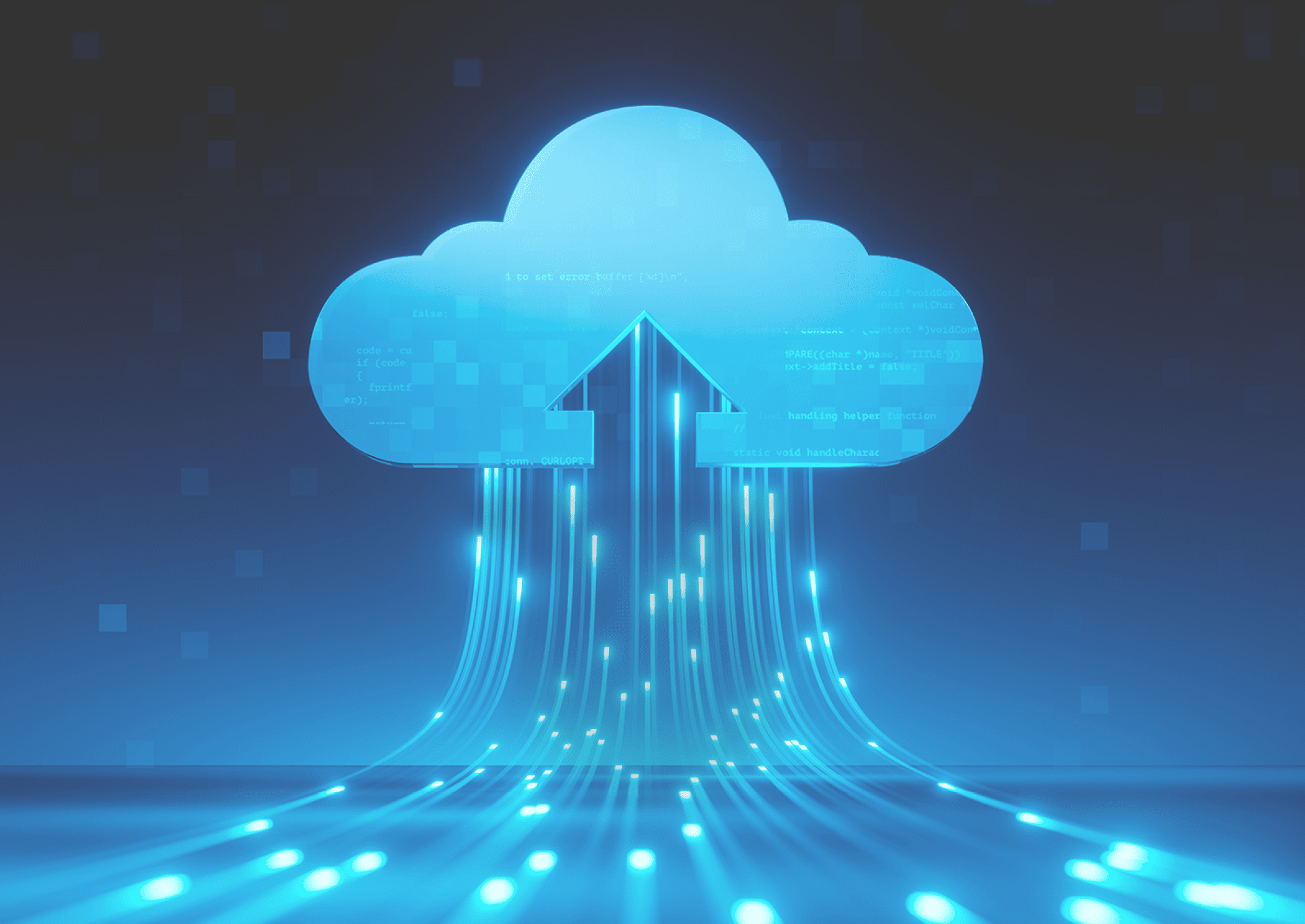 Cloud technology with speed line light to cloud, arrow cloud upload, programming coding in cloud big data.